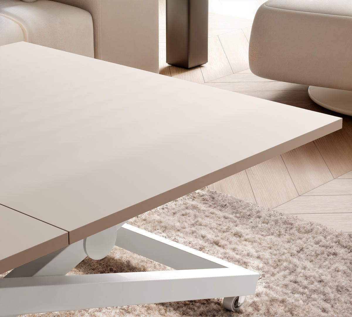 COUCHTISCH ARIA 120-160/80 cm, Höhenverstellbar, Weiß / Kaschmir - Kaschmir/Weiß, Holzwerkstoff/Metall (120/80/38cm) - Idohome