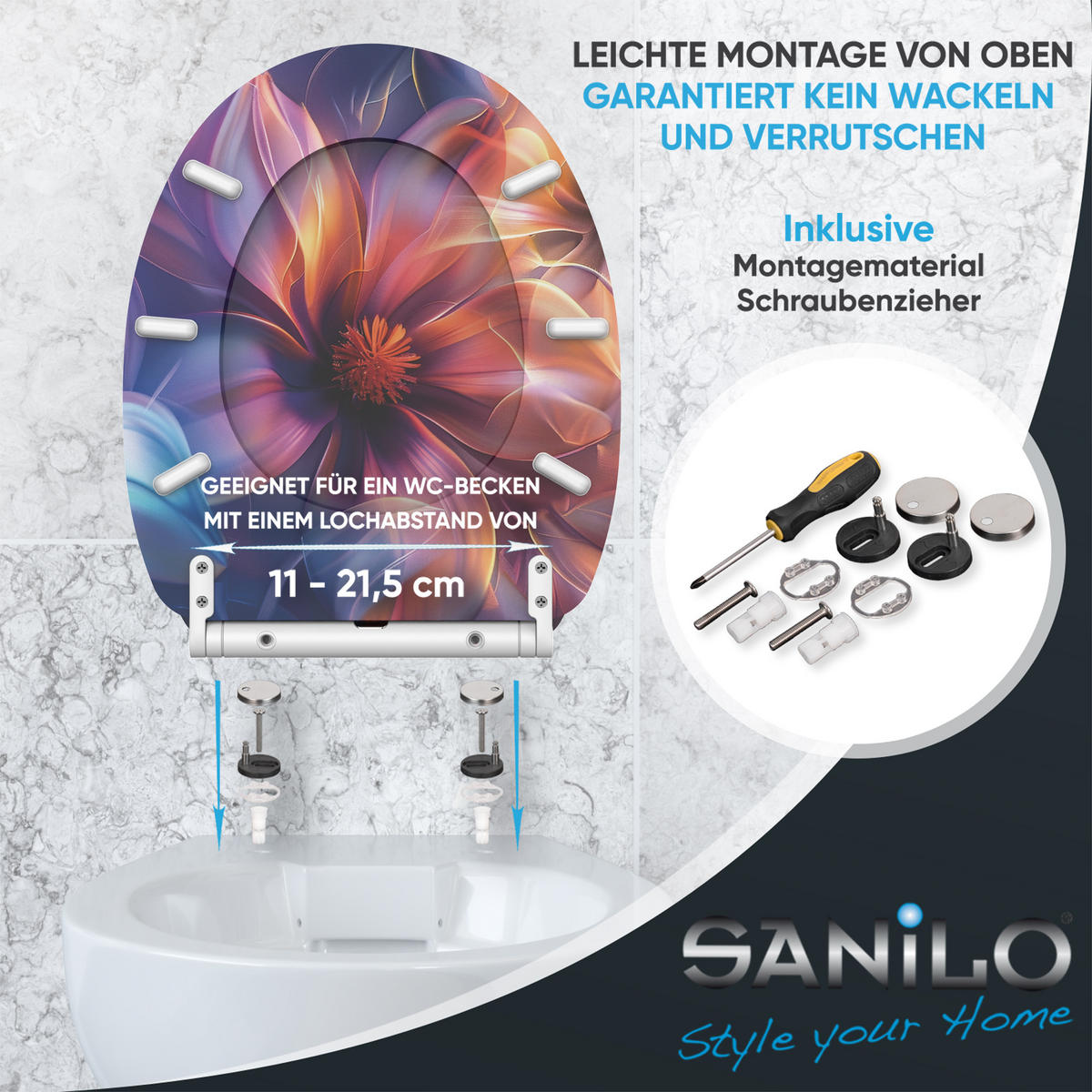 WC-SITZ mit Absenkautomatik & Top Fix Nuvana - Blau/Lila, Holzwerkstoff (37.7/5/48cm) - Sanilo