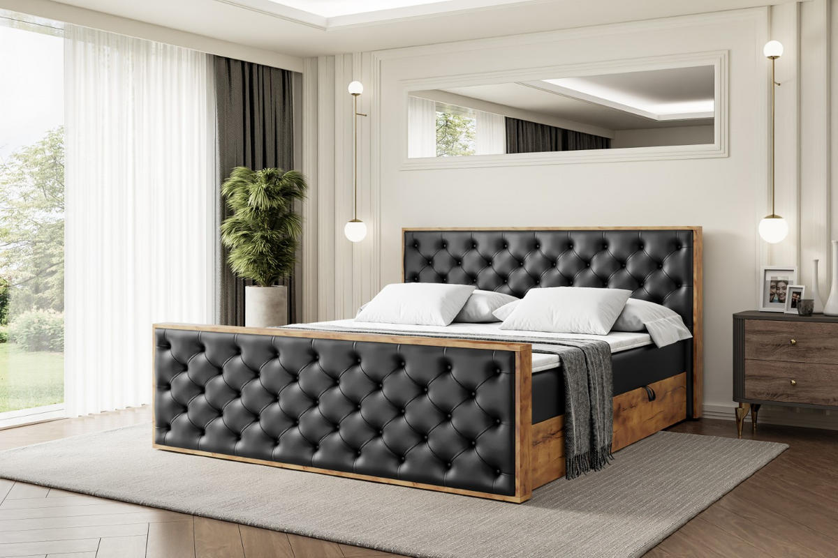 BOXBETT mit Matratze H4 und Lattenrost - LOLLI3-Z - 160x200 - Schwarz Kunstleder - Schwarz, Holzwerkstoff (160/200cm) - ALTDECOR