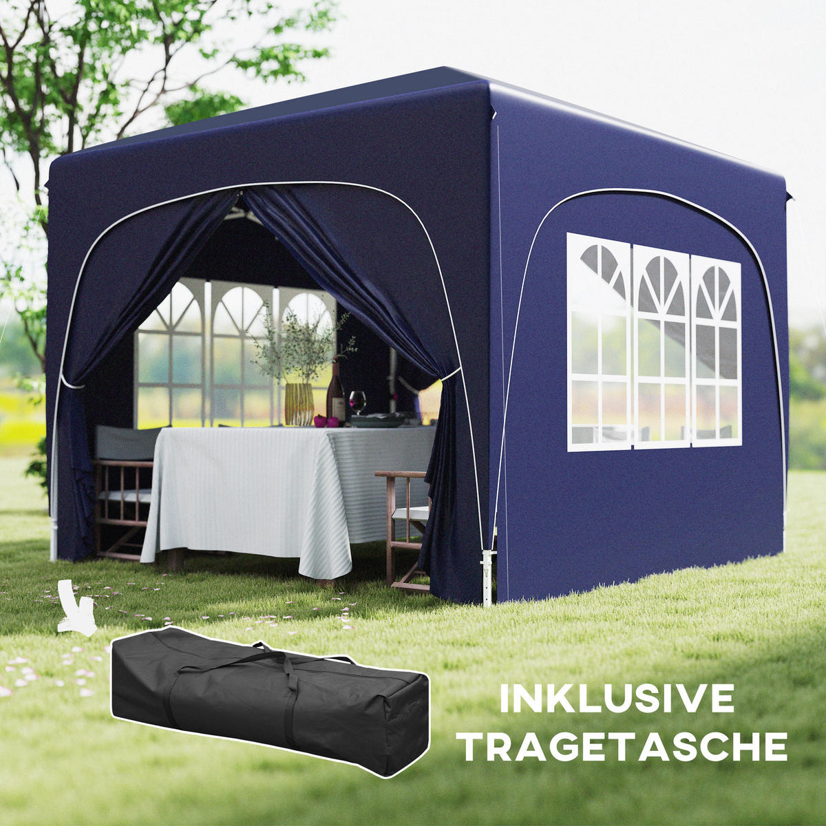 PAVILLON 3x3m - Blau, Metall (300/273/300cm) - Outsunny