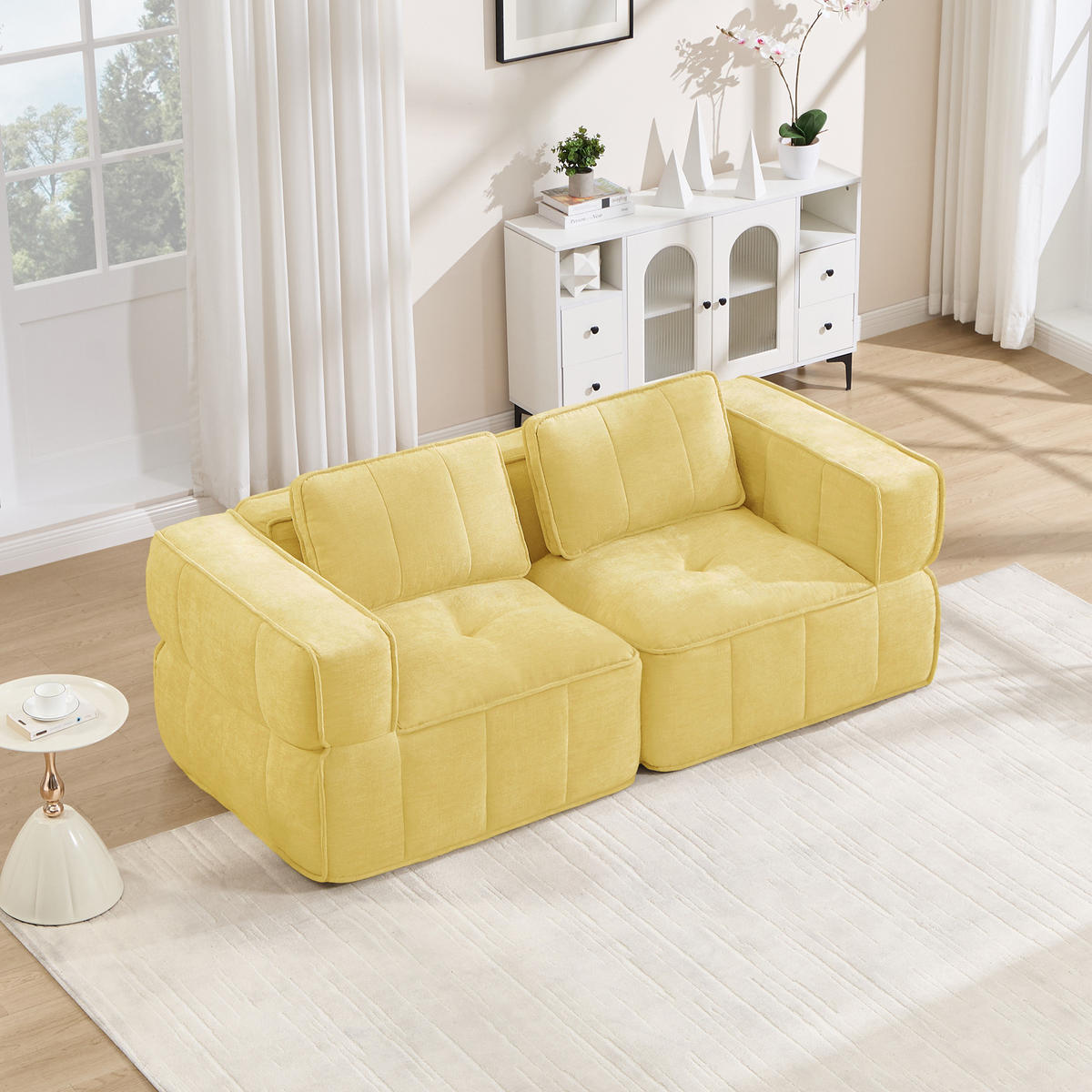2-SITZER-SOFA DE-34428 Tiefsitz und 32D-Schaum Gelb - Gelb, Textil (93/67/198cm) - ComfortXL