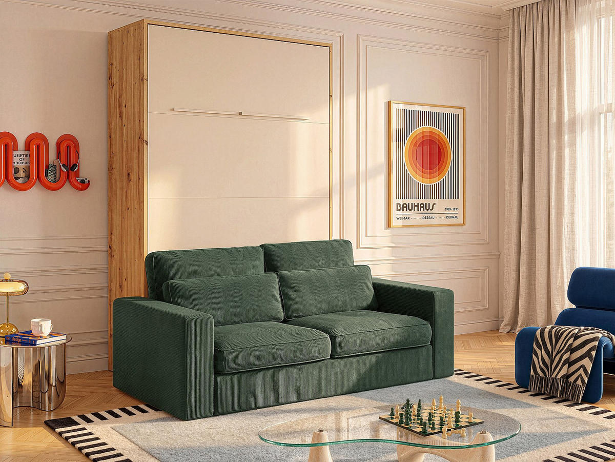 SCHRANKBETT - 2 Personen - Holz, Platte - Beige, Naturfarben Hell - - Beige/Naturfarben, Holz/Metall (160/200cm) - Vente-Unique