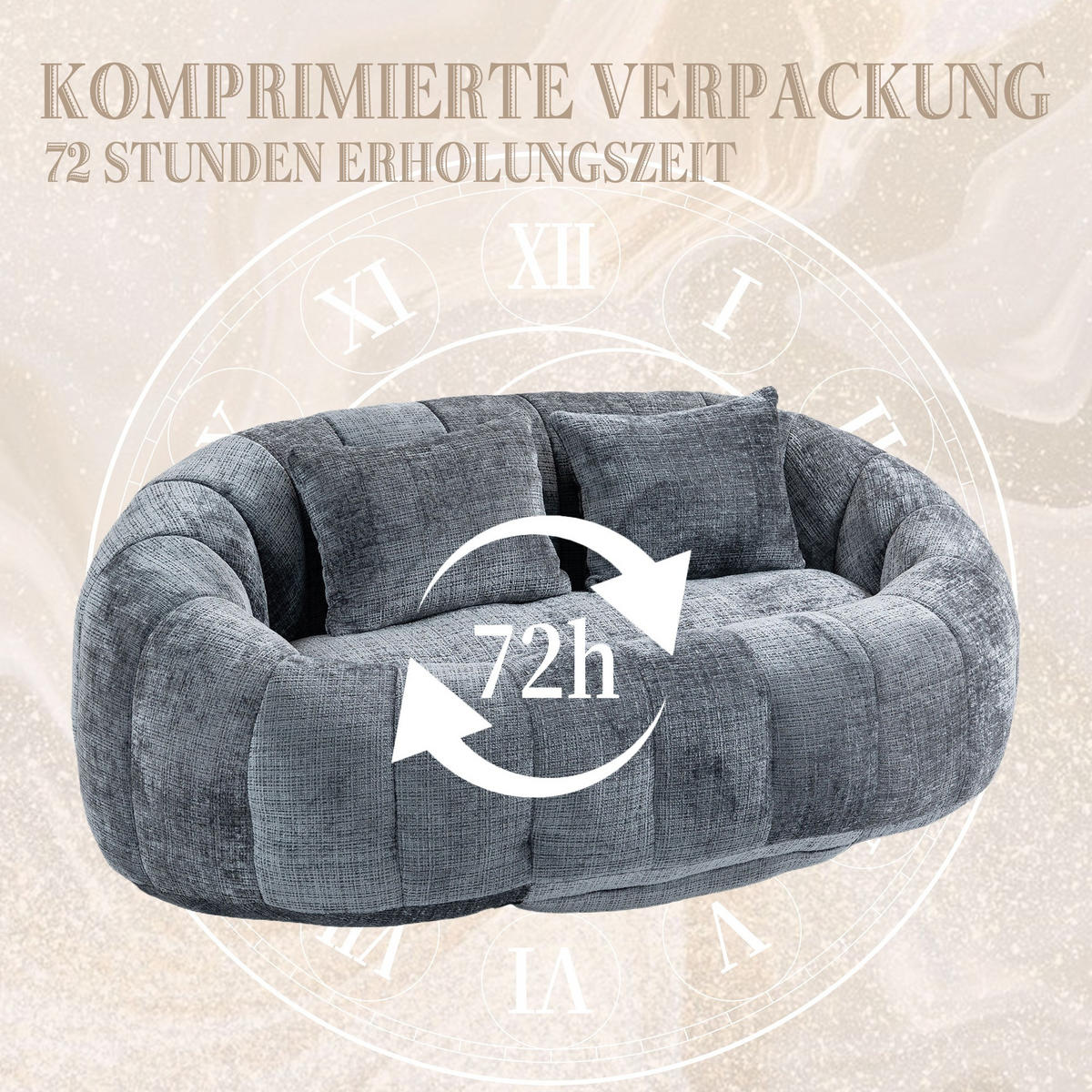 SITZSACK Chenille, Sofa mit 3 extra Kopfkissen,Grau - Grau, Textil (145/63/95cm) - LVHOM