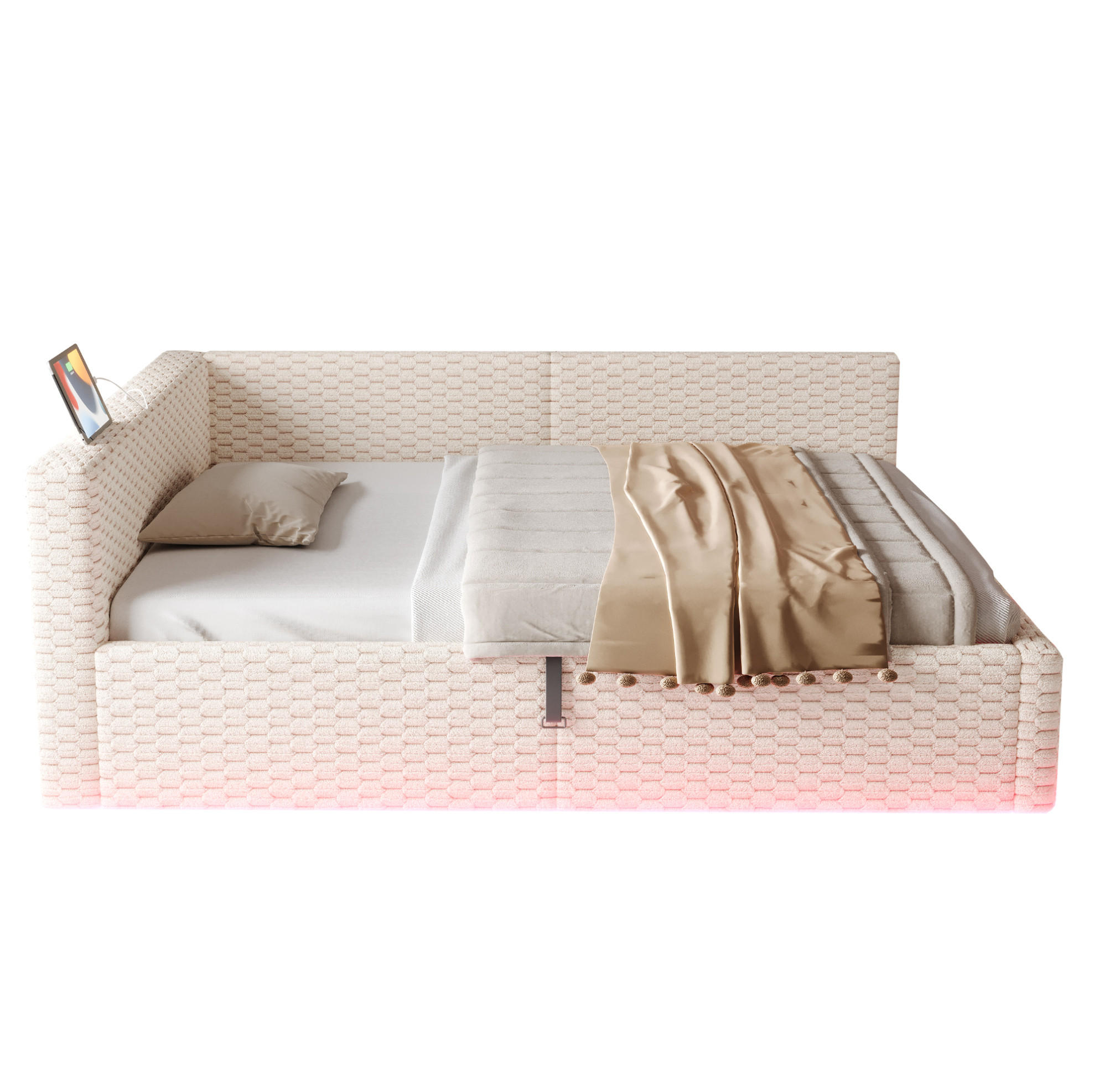 POLSTERBETT mit Stauraum und LED 140x200 cm Samt Beige - Beige, Metall (140/200cm) - Meubliv