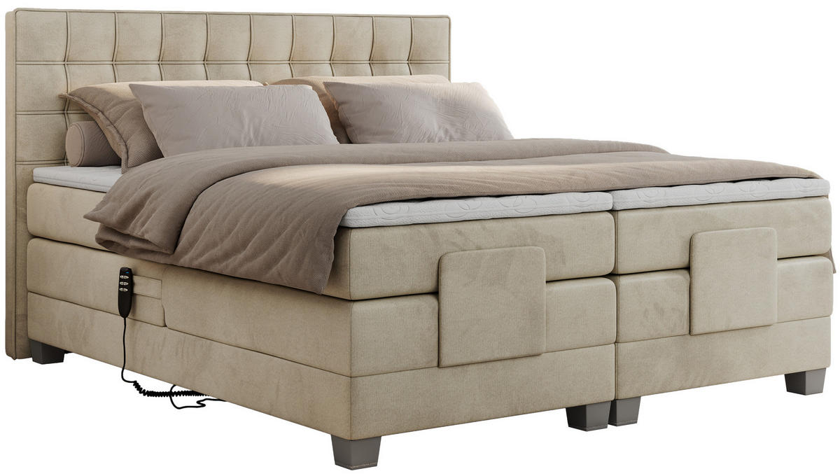 BOXBETT ELEKTRO 200/200 Beige Velvet - H3 - Beige, Holz/Textil (200/200cm) - MKS