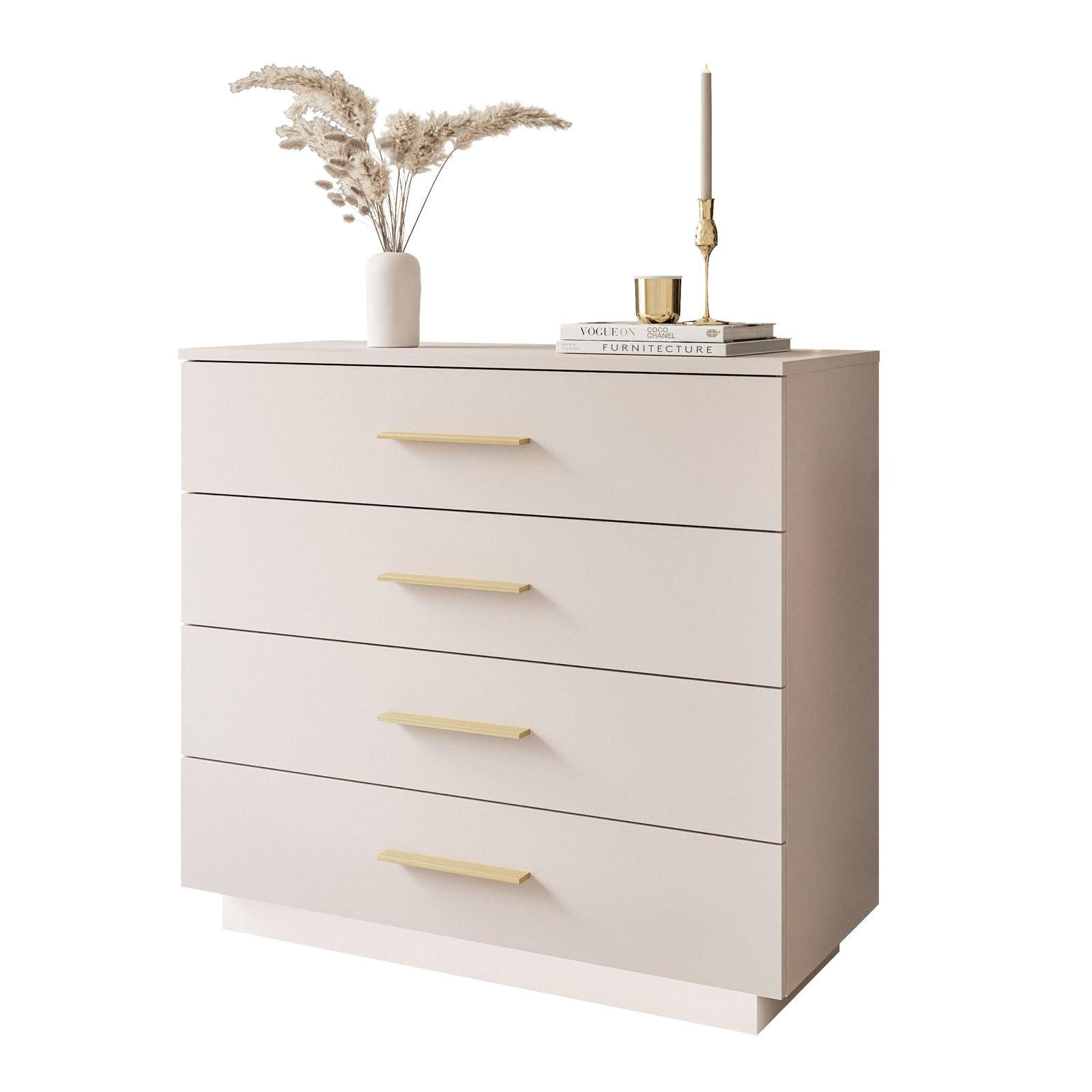 KOMMODE LINA KASCHMIR 95 cm mit LED-Beleuchtung Griffe Goldmatt - Kaschmir/Goldfarben, Holzwerkstoff (95/84/40cm) - Lookway