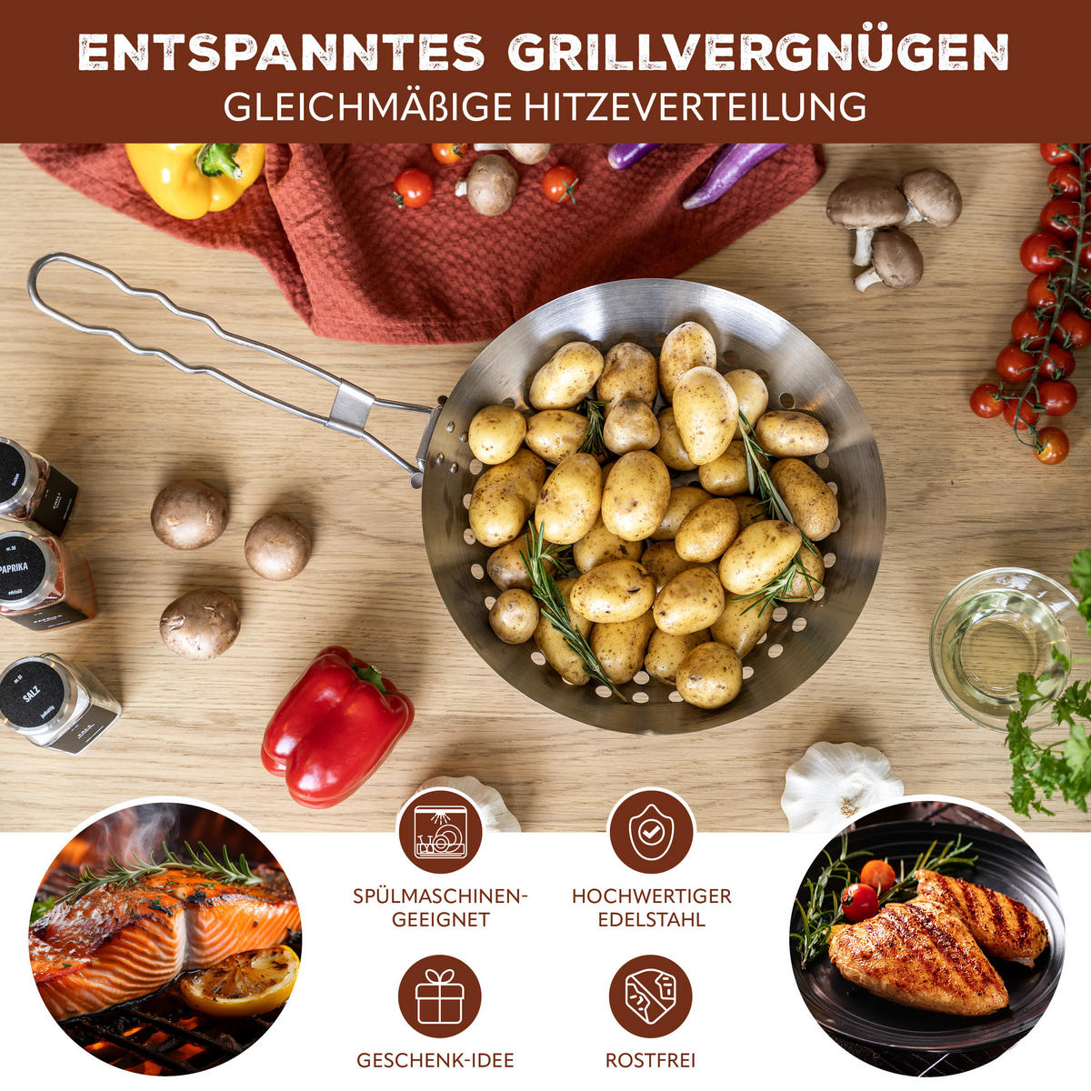 GRILLPFANNE, silber, Edelstahl - Edelstahlfarben, Metall (52/28/6.5cm) - bremermann