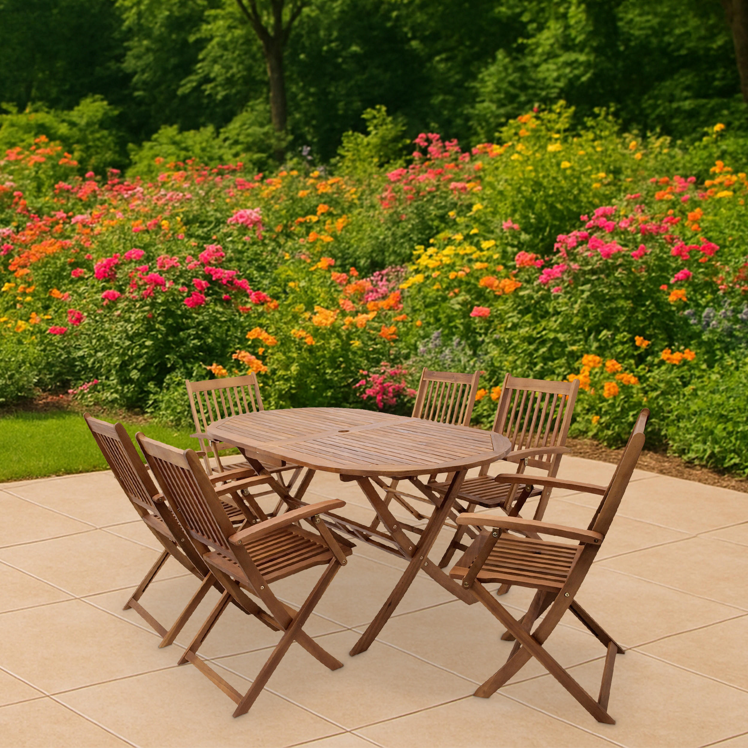 Thumbnail - TPFGarden Klappgarten-Garnitur, Braun, Holz, Gartenmöbel, Gartenmöbel-Sets