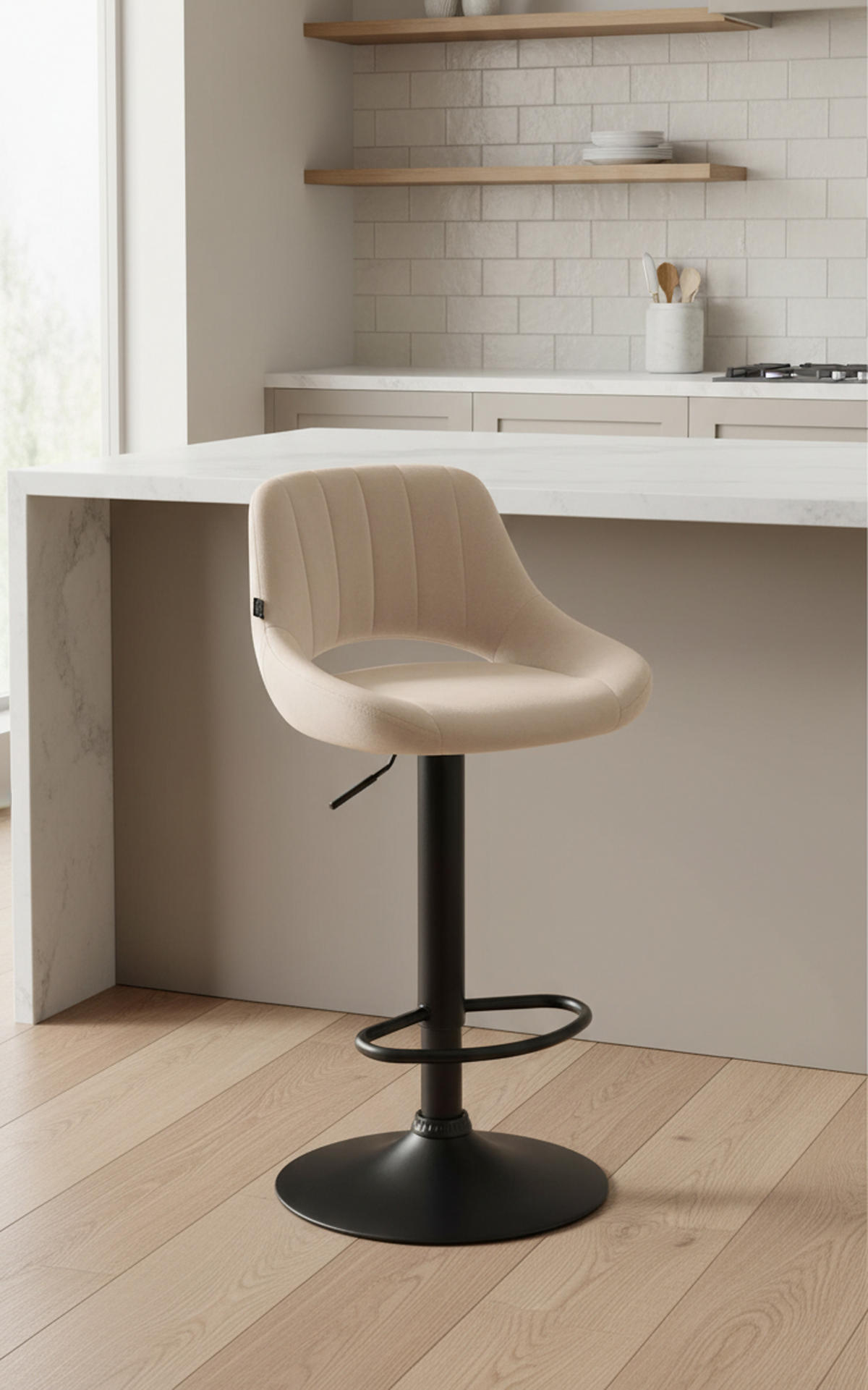 BARHOCKER 2er Set Milos Samt B creme - Creme/Schwarz, Textil/Metall (47/106/48cm) - TPFLiving