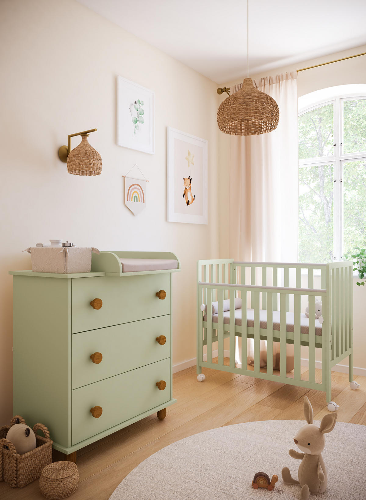BEISTELLBETT Milo - Mintgrün, Holz (50/100cm) - kiki design