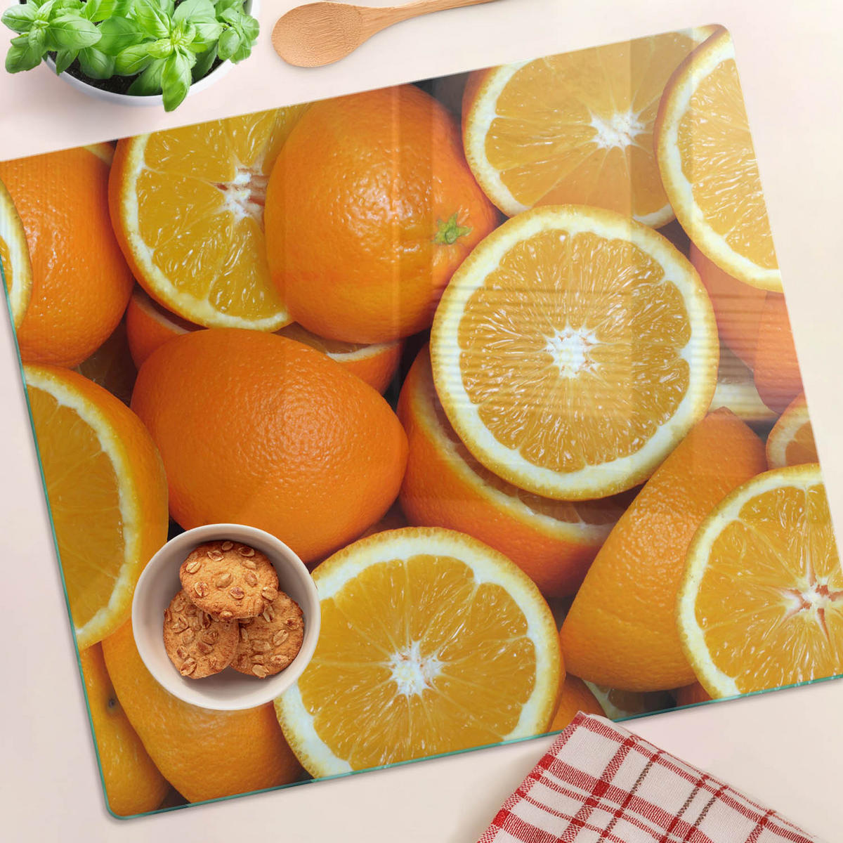 GLASPLATTE 60x52 cm Orangenhälften - Orange, Glas (60/0.4/52cm) - TULUP