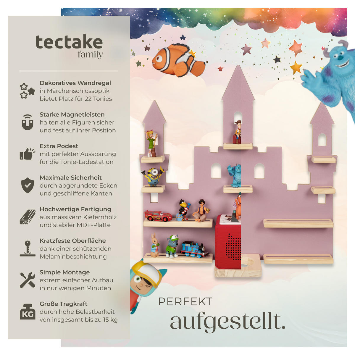 WANDREGAL Mylittlestory Princess Castle,59 x 15,5 x 58 cm, pink - Pink, Holz (59/58/15.5cm) - tectake