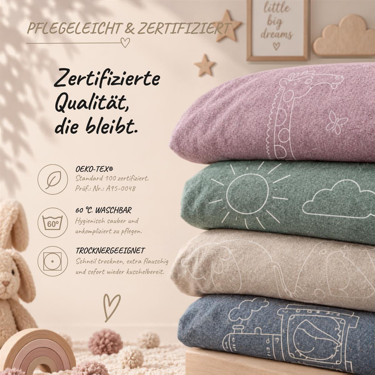 BIBER-BETTWÄSCHE 100x135 für Babys - Made in Germany! Flauschig warmer Flanell Kinder Bettbezug aus 100% Baumwolle für Herbst & Winter - Tiere Rosa - Rosa, Textil (100/135cm) - Carpe Sonno