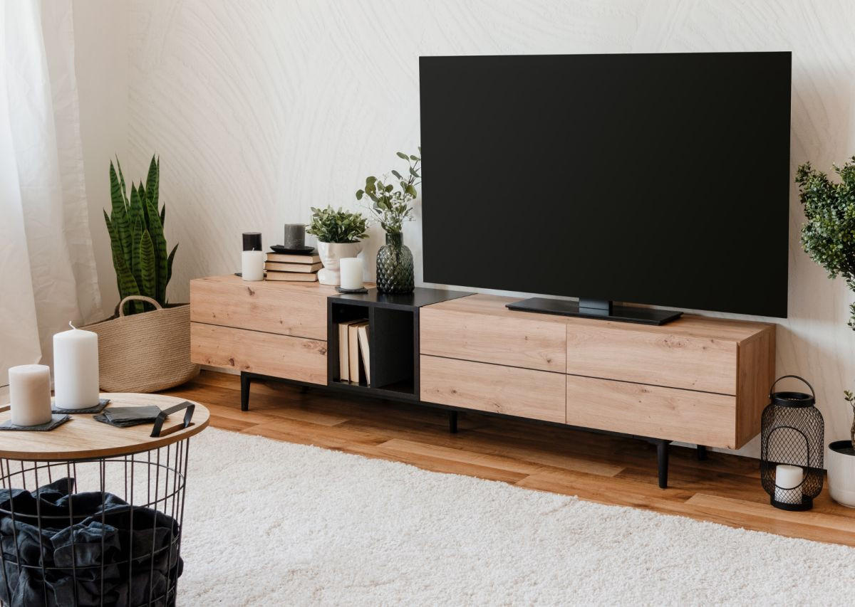 TV-LOWBOARD Eiche Artisan, schwarz 195 cm, TV-Unterteil mit viel Stauraum - Schwarz/Eiche Artisan, Holzwerkstoff (195/48/37cm) - Furn.Design