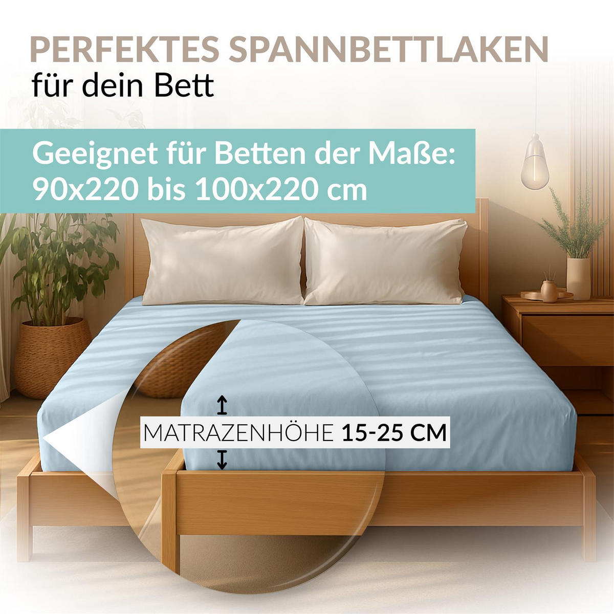 JERSEY-SPANNBETTTUCH 180x220 - 200x220 Große Bettlaken aus 100% Baumwolle, Spannbettlaken Laken Uni Hell-Blau - Hellblau, Textil (200/220cm) - Carpe Sonno