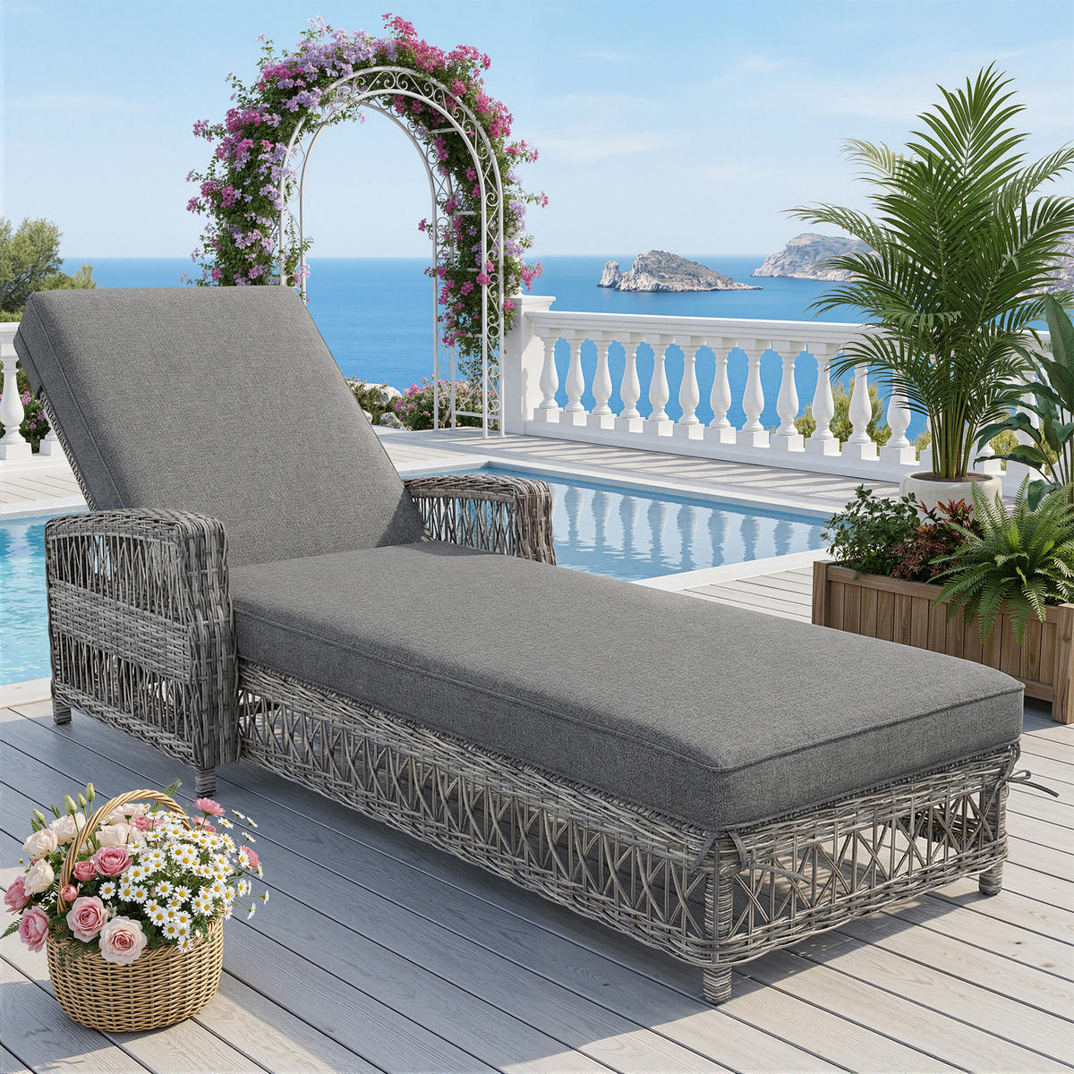 OUTDOOR-LIEGE AUS RATTAN 4-fach verstellbar Grau - Grau, Metall (70/58/192cm) - ComfortXL