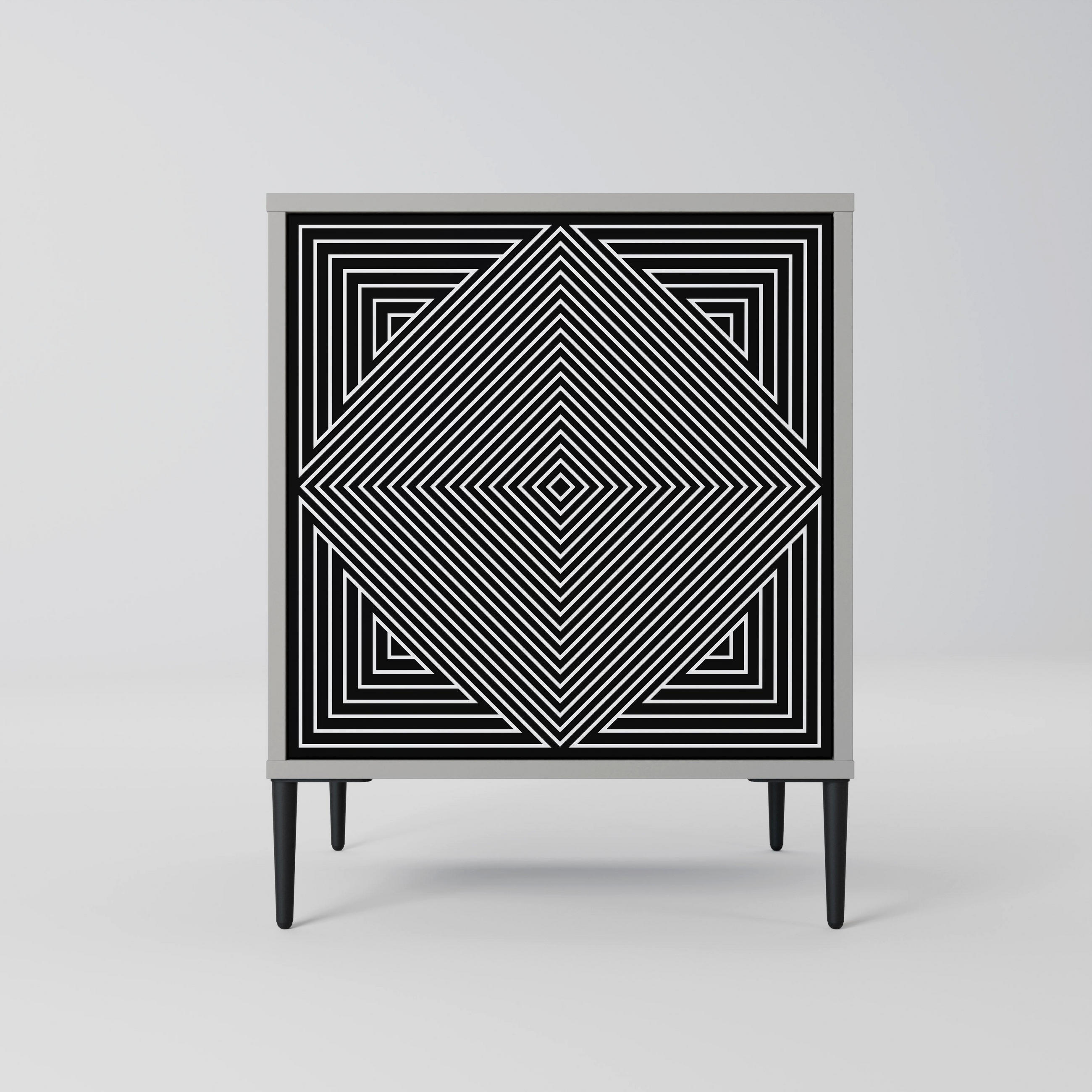 SIDEBOARD POLYGON ILLUSION, Grau, 57,5x42x72,5 cm, Schwarze Metallfüße - Multicolor/Schwarz, Holzwerkstoff/Metall (57.5/72.5/42cm) - SpaceRebels