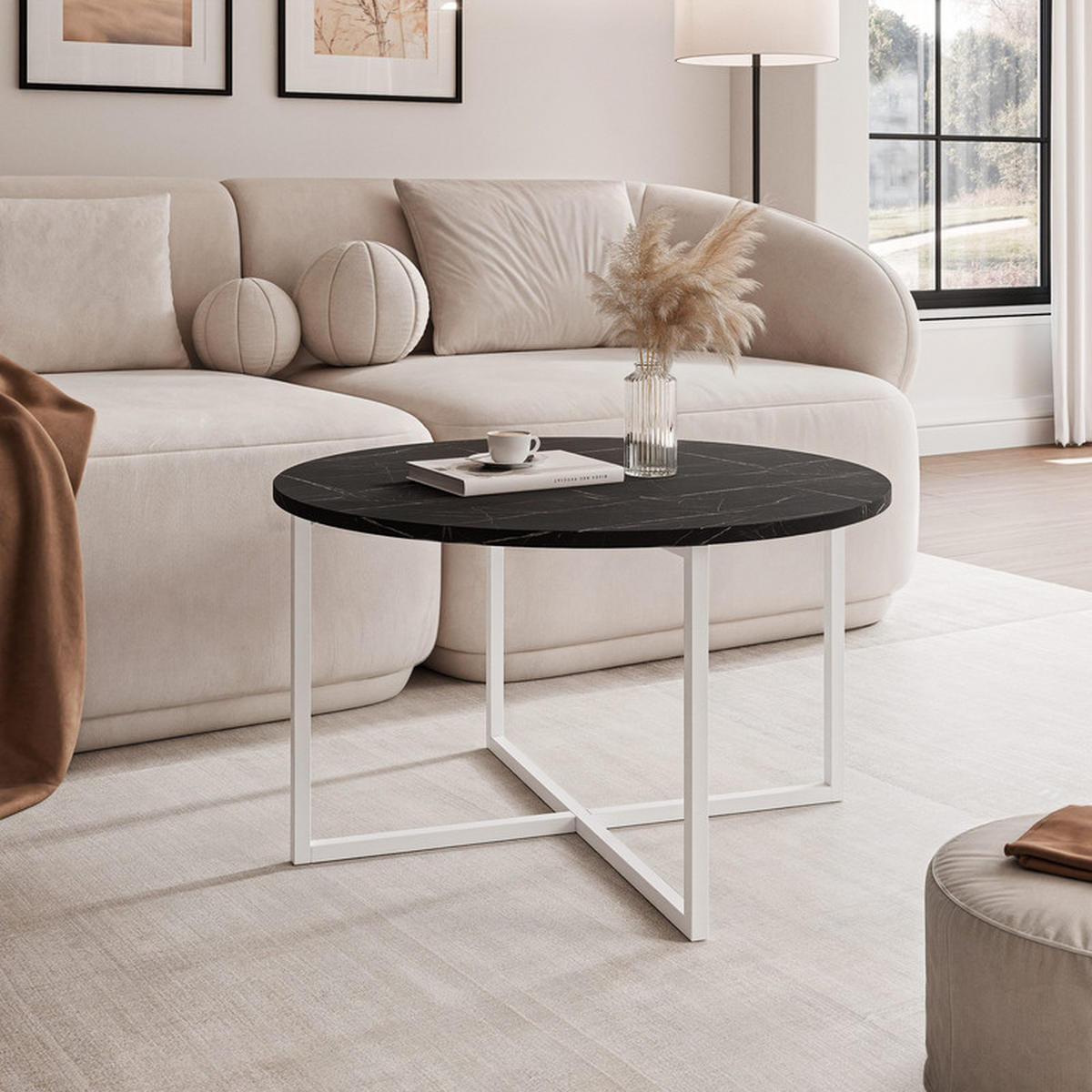 COUCHTISCH BESARO 75/47 cm runden, Weiß / Grau - Weiß/Grau, Metall (75/75/47cm) - Idohome