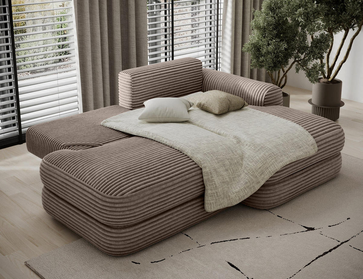 ECKSOFA RIPELI L-Form mit Schlaffunktion & Bettkasten – Modernes 3-Sitzer Sofa, Wellenfederung, 217 × 175 cm - Hellbraun/Schwarz, Kunststoff (175/217cm) - Wohnideebilder