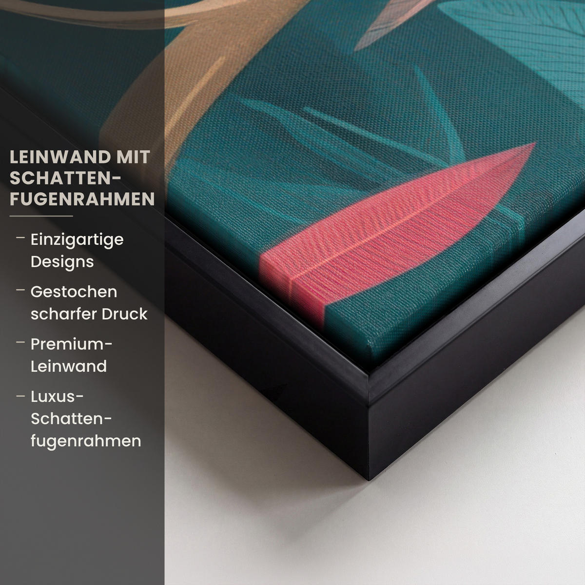 LEINWAND Bilder mit Rahmen - Kakadu - Tropische Blätter - Zweig - 100x70 - Petrol, Textil (100/70cm) - MuchoWow