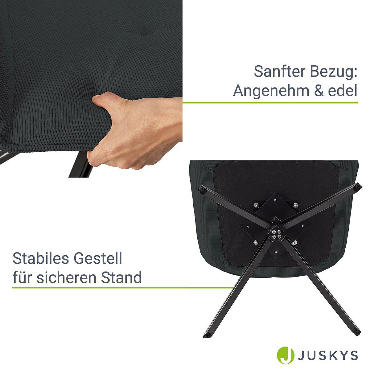 DREHSTUHL Clyde mit Armlehne cord dunkelgrau (2er-Set) - Dunkelgrau, Textil (57/85/61cm) - Juskys