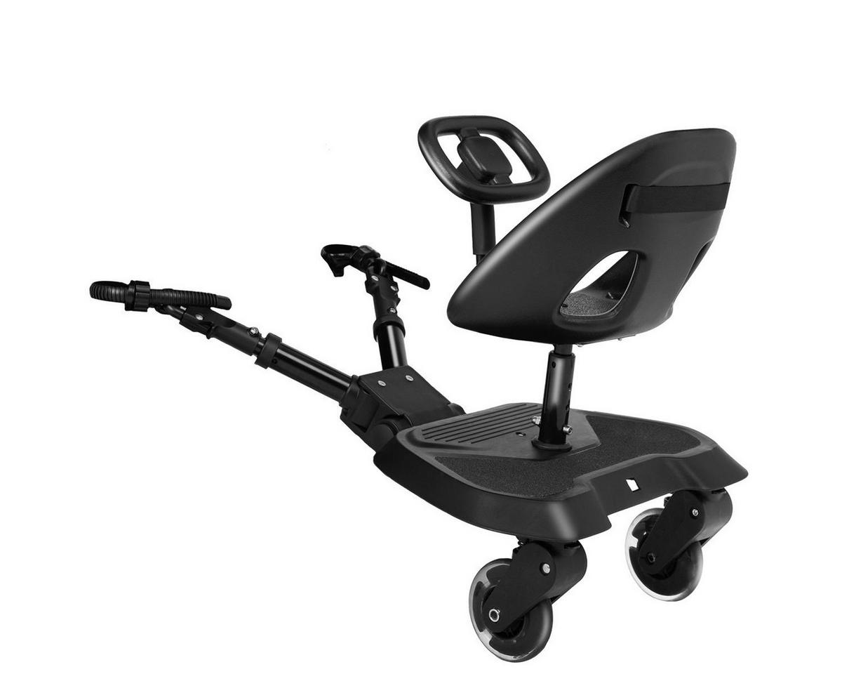 KINDERWAGEN Trittbrett Ally mit Sitz schwarz Mitfahrbrett, 360° drehbar, universell passend, 2-Punkt-Gurt, Lenkrad - Schwarz, Kunststoff (41/18/63cm) - Kikka boo