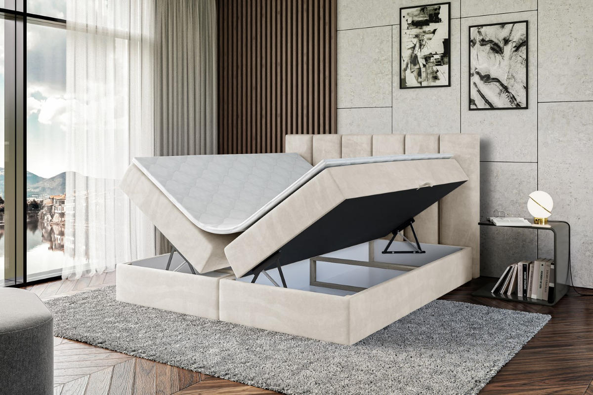 BOXBETT mit Matratze H4 und Lattenrost - BOXI1 - 200x200 cm - H4 - Ecru - Ecru, Holzwerkstoff (200/200cm) - ALTDECOR