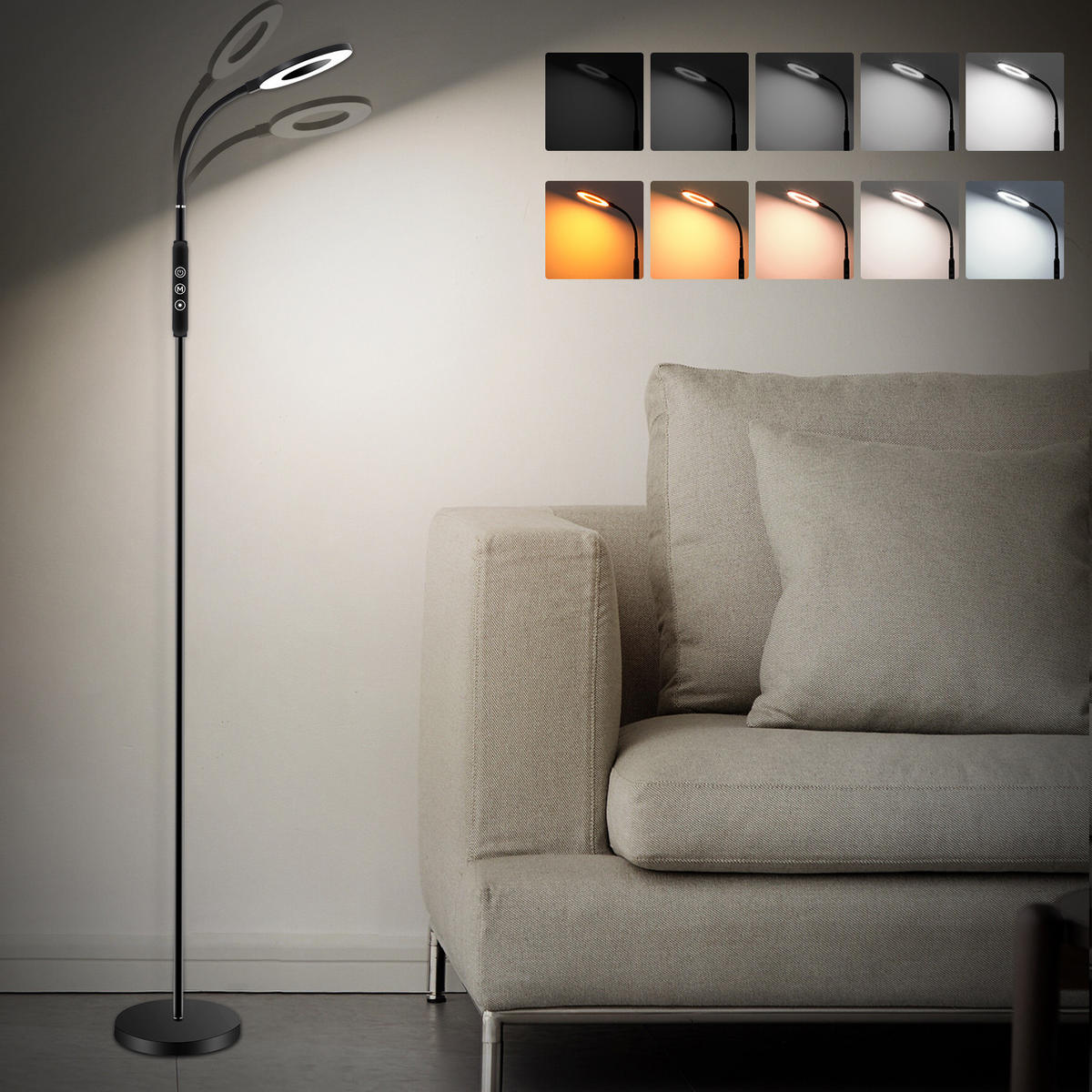 STEHLEUCHTE FL1061 LED Dimmbar - Schwarz, Metall (22/22/170cm) - LOVHAUS