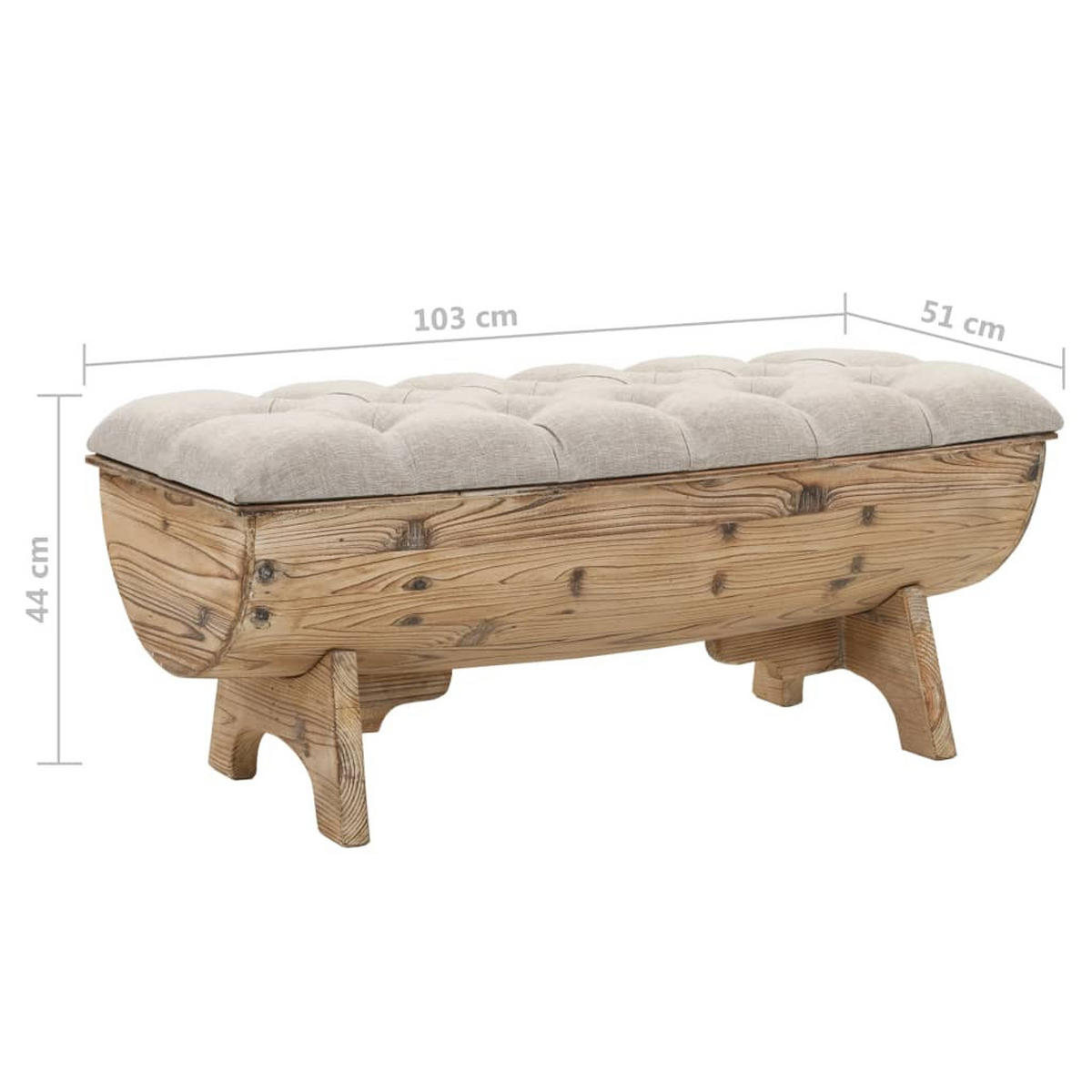 AUFBEWAHRUNGSBANK Massivholz Und Stoff 103/51/44 Cm - Creme, Holz (51/44/103cm) - vidaXL