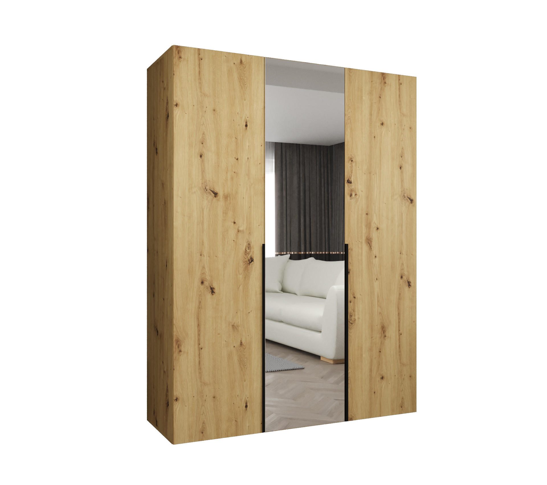 Abiks Möbel DREHTÜRENSCHRANK Eiche Artisan, Schwarz 150cm × 52cm × 202cm