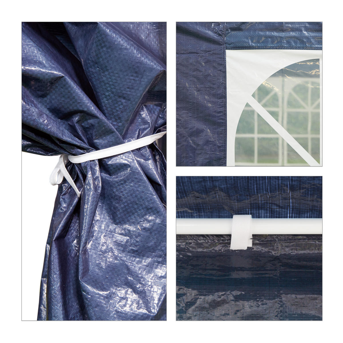 6XPAVILLON-SEITENTEILE - Dunkelblau, Kunststoff (300/200/0.1cm) - Relaxdays