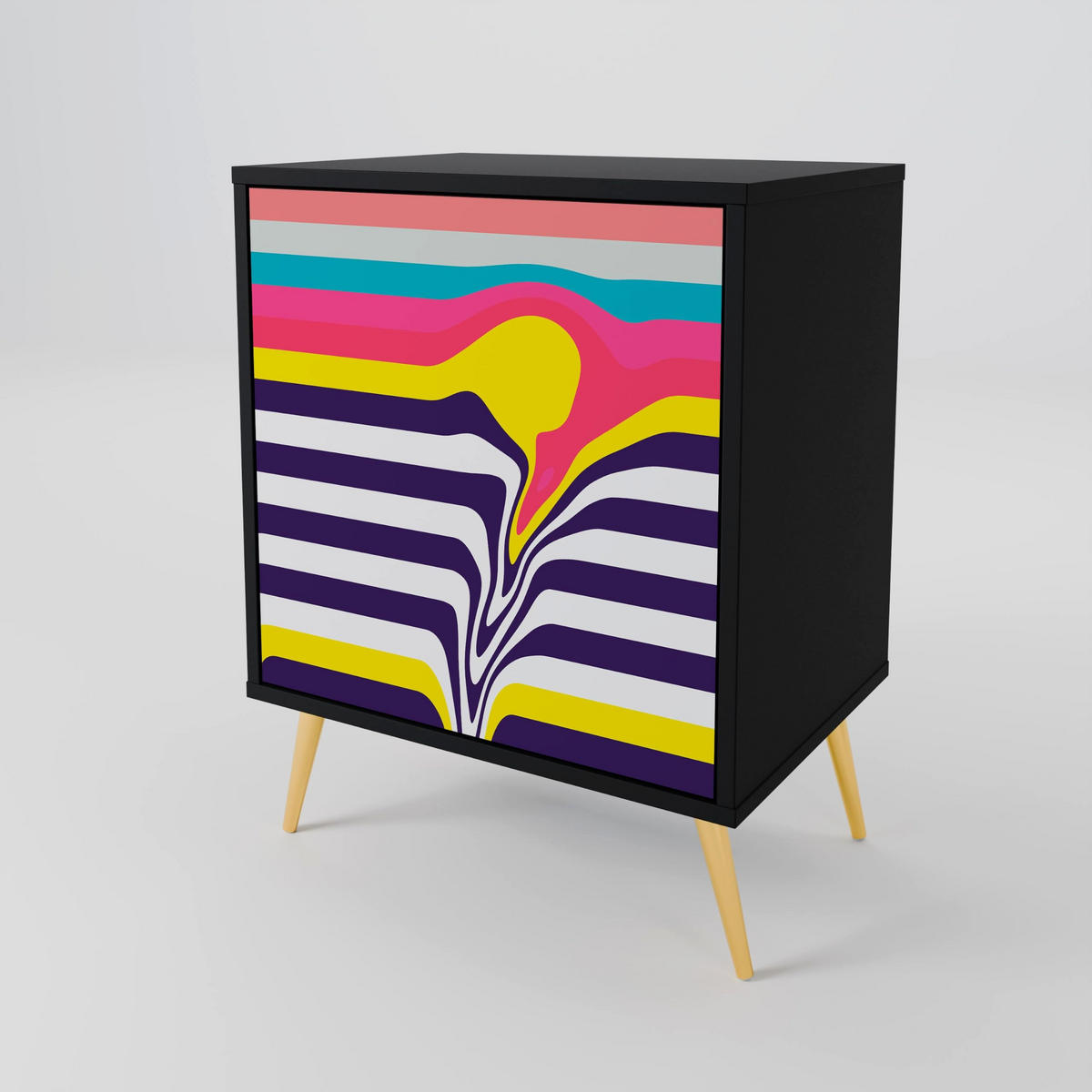 SIDEBOARD TONE COLLAPSE, Schwarz, 57,5x42x70,5 cm, Schwarze Metall-Sternfüße - Multicolor/Schwarz, Holzwerkstoff/Metall (57.5/70.5/42cm) - SpaceRebels