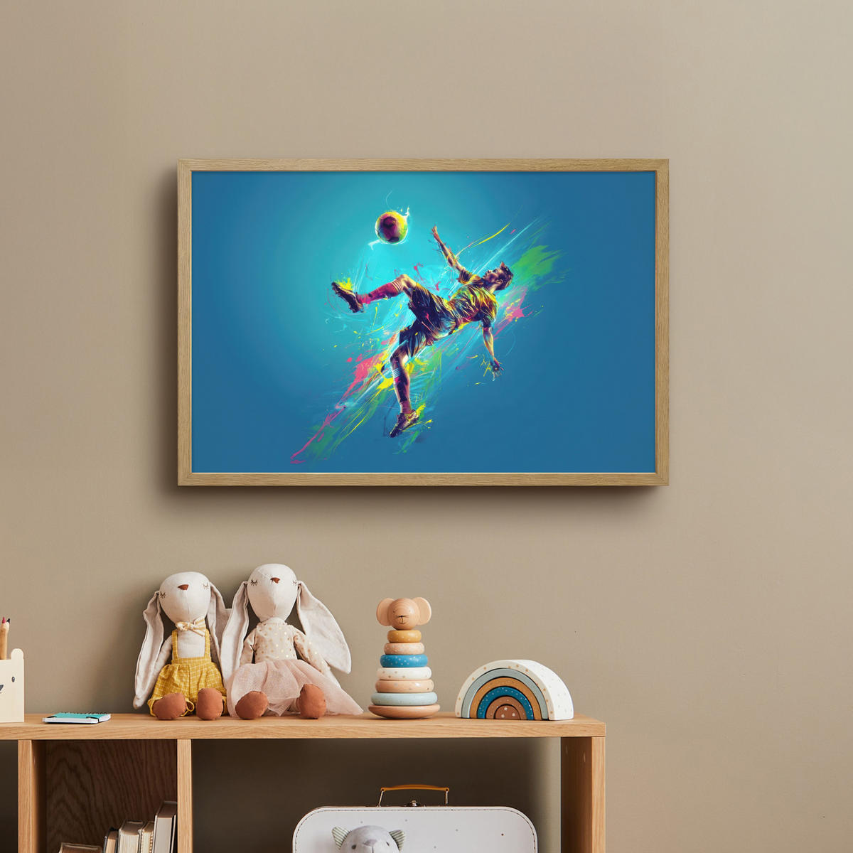 NACHTTISCHLAMPE MIT AKKU Fußballer - Farbspritzer - Farbenfroh - Ball 60x40 cm - Blau, Holzwerkstoff (8/60/40cm) - OnlyWow