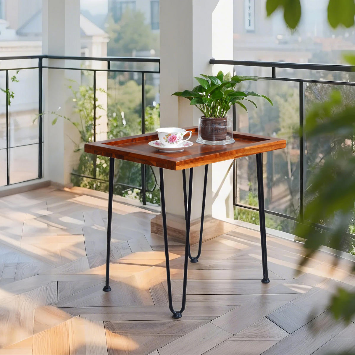 COUCHTISCH 55.5/45/53 cm Naturholz Mahagoni mit lackierten Eisenfüßen - Naturfarben, Holz (55.5/45/53cm) - OKWISH