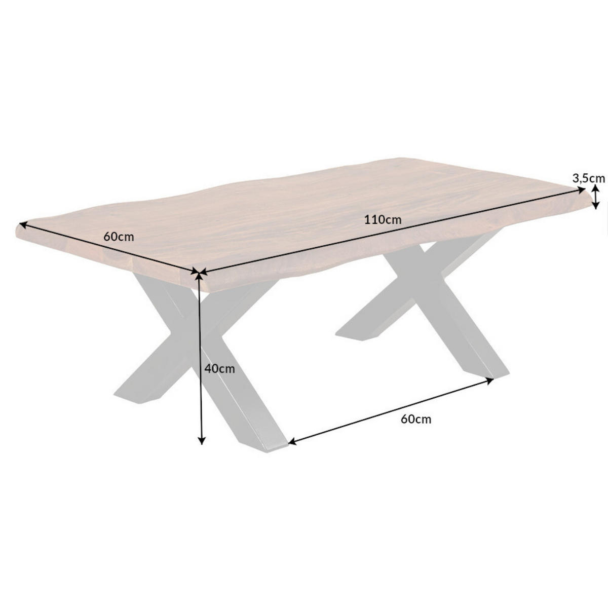 COUCHTISCH MAMMUT 110cm Akazie Baumkante Honey Finish - Braun, Holz (60/110/40cm) - riess-ambiente