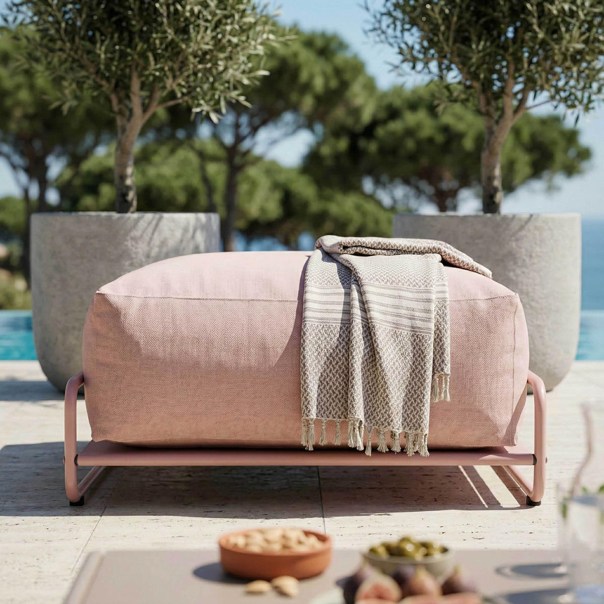 GARTENHOCKER mit Gestell, puderrosa - Pink, Textil (97/42/97cm) - Oviala