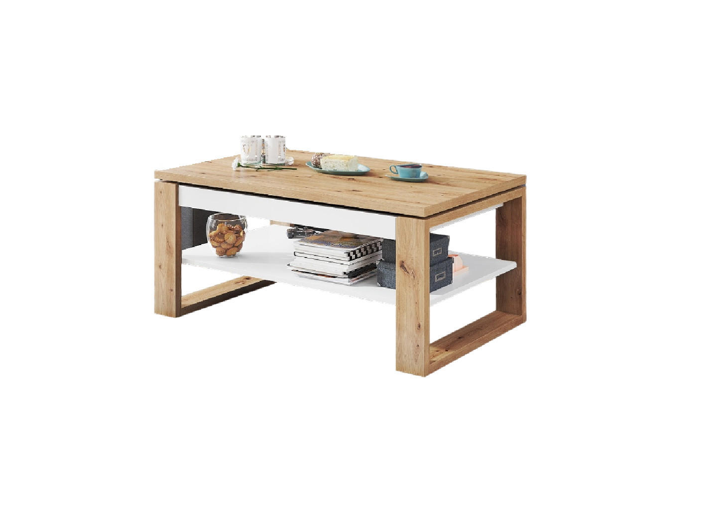 designimpex Couchtisch Eiche Artisan, Weiß 110x50x65 cm