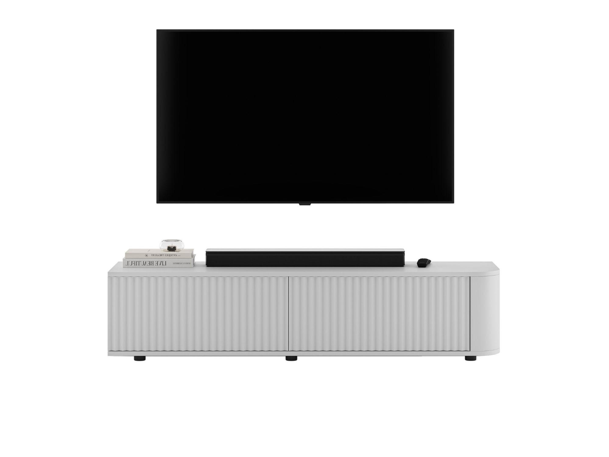 TV stolek Aurora bílý matný 140 cm s nízkými nožkami - bílá, kompozitní dřevo (140/31/35cm) - Meble Lindner