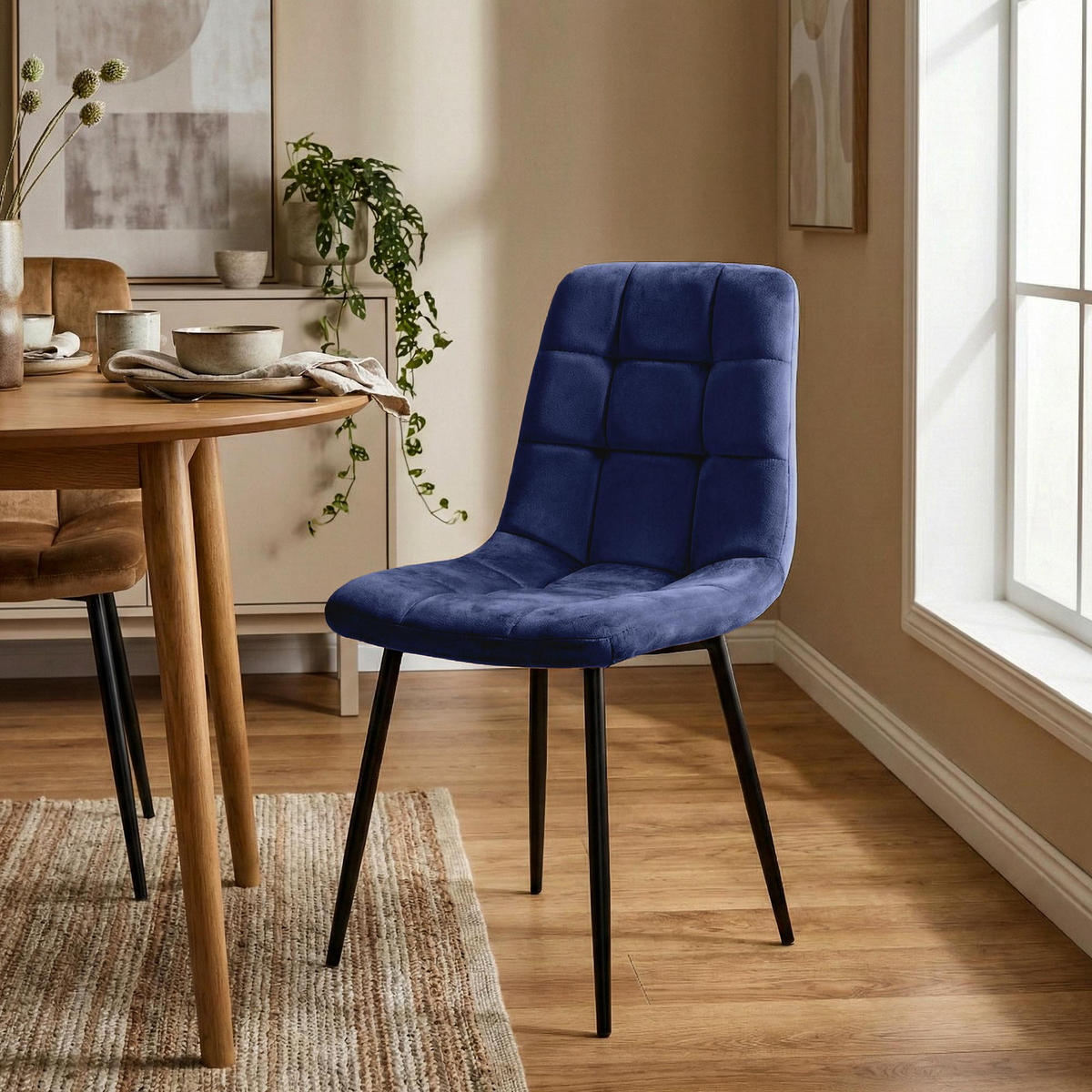 STUHL Samt Blau - Blau/Schwarz, Textil/Metall (45/84/55cm) - CLP