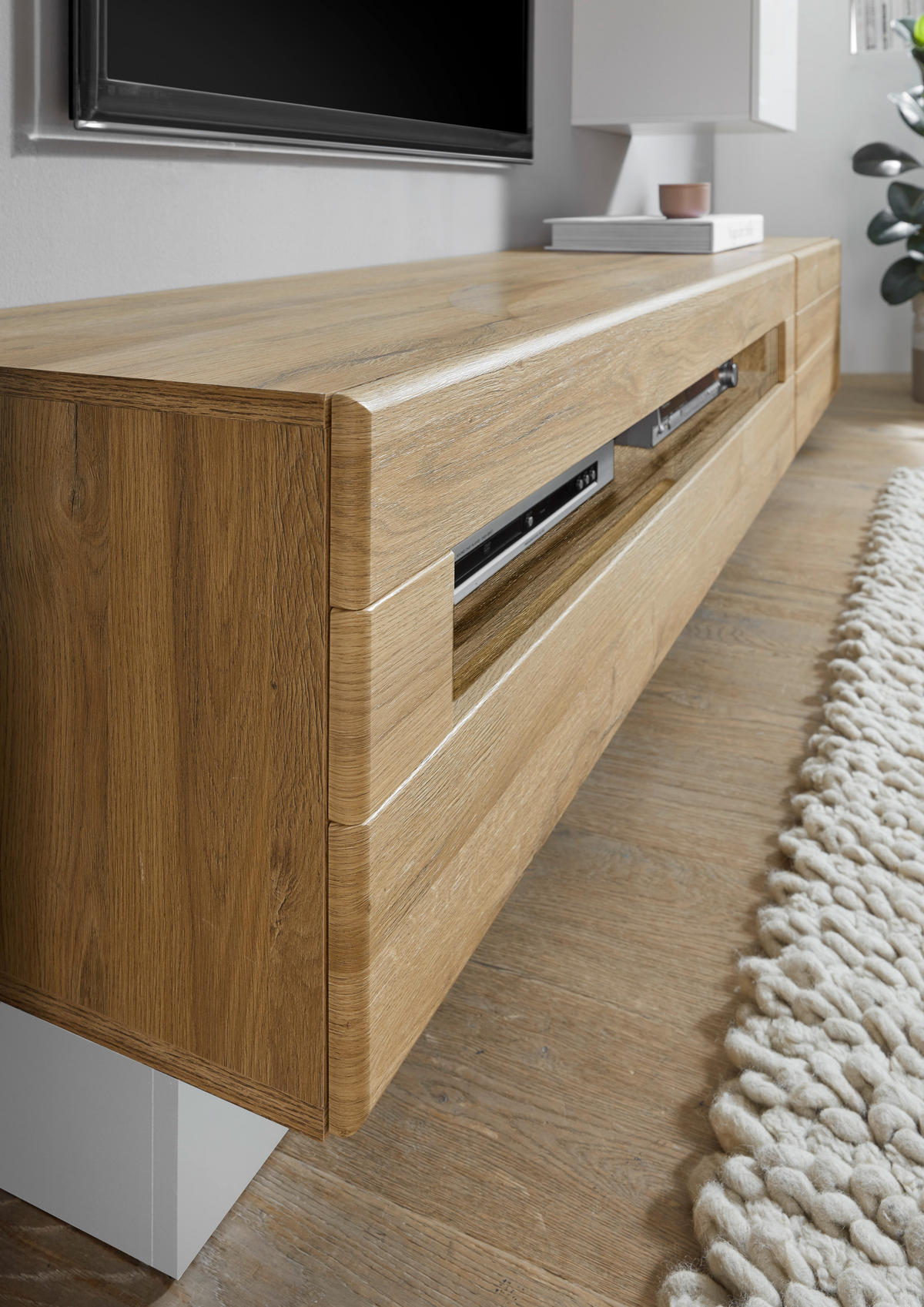 LOWBOARD M14 Weiß Hochglanz & Grandson Oak hell 70/46/48 cm schmal - Eichefarben, Holzwerkstoff (70/46/48cm) - Livojo