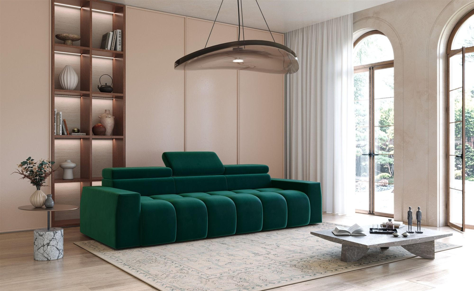 SOFA Darcy - Grün, Holzwerkstoff/Textil (303/98/115cm) - Fun Möbel