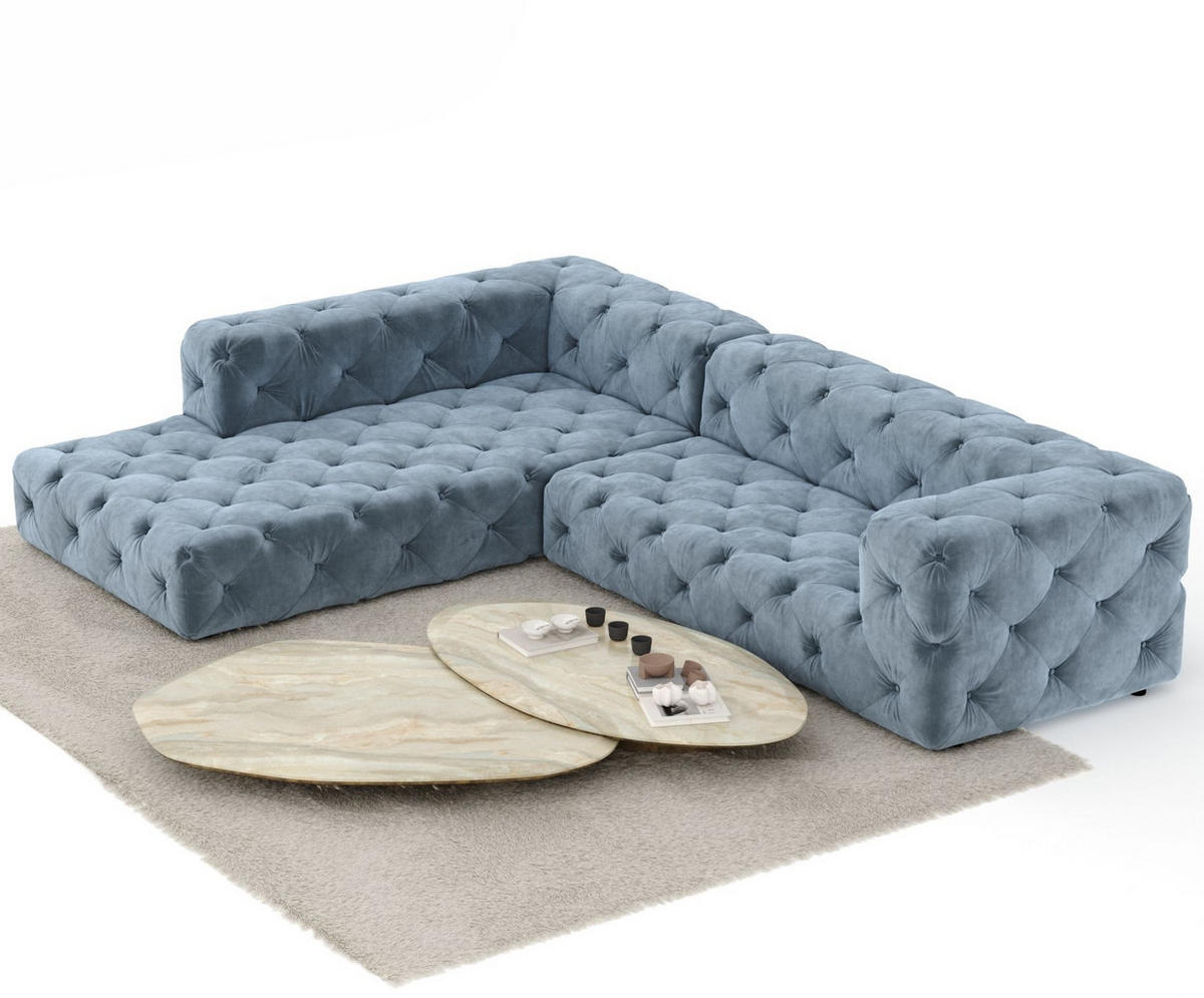 ECKSOFA Cosimo Blau Grau Samtstoff - Blaugrau/Schwarz, Holz/Holzwerkstoff (325/228cm) - Maison de Reve