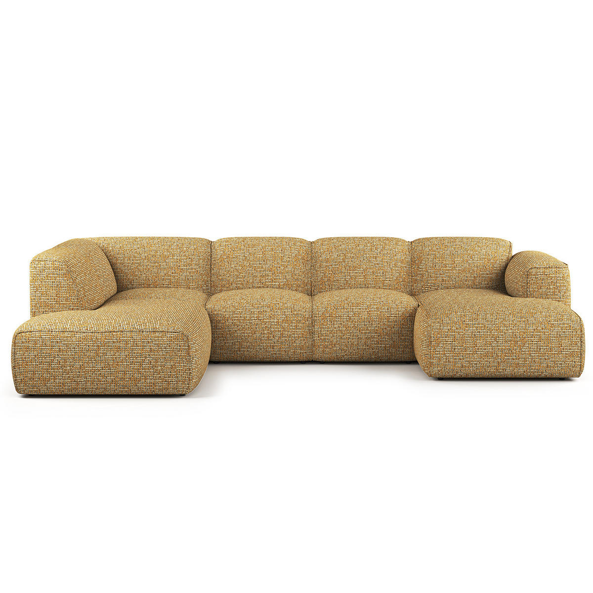 WOHNLANDSCHAFT mit Longchair - Schwarz/Honig, Kunststoff/Textil (325/71/235cm) - home24