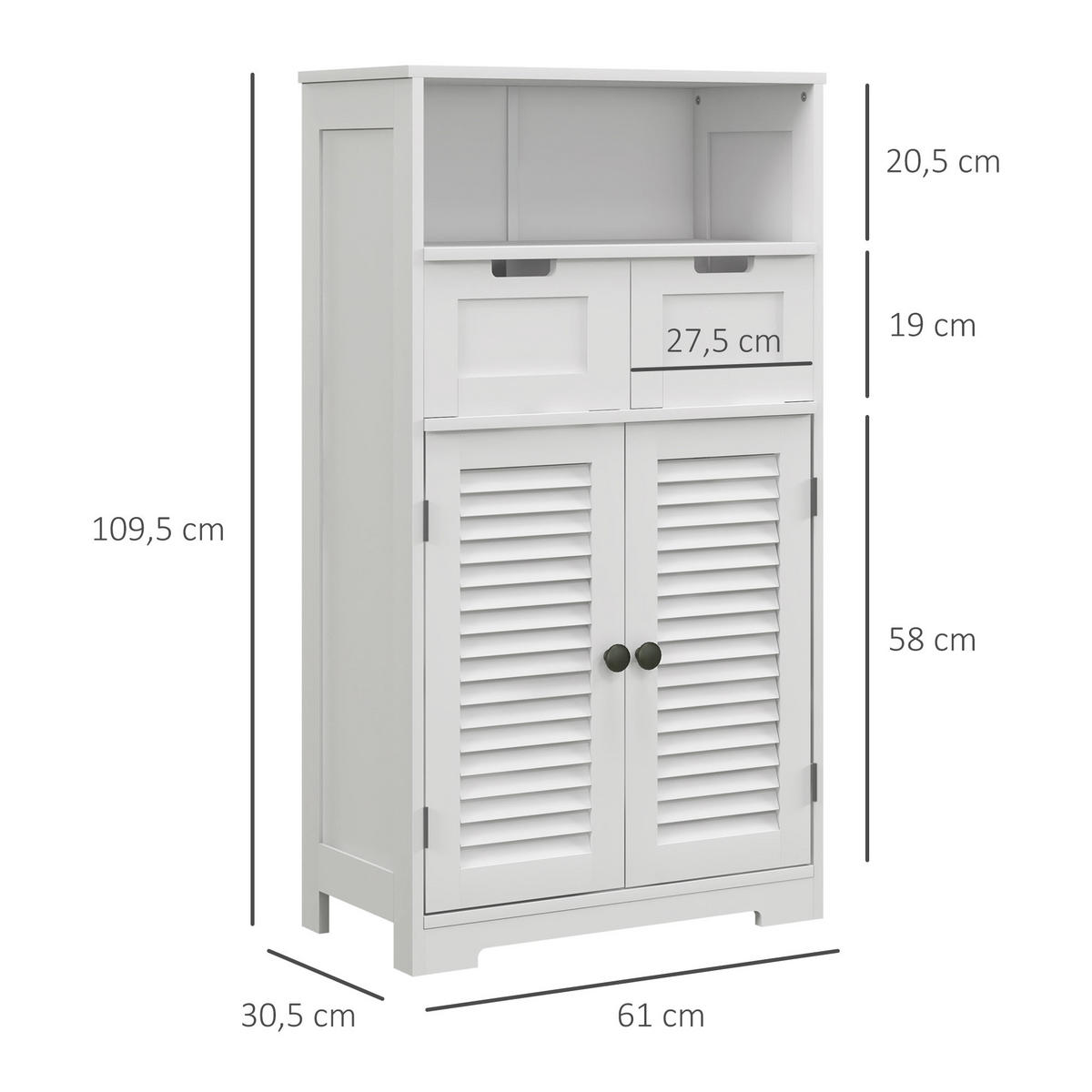 MIDISCHRANK DE-12410 61/30,5/110 cm Weiß - Weiß, Holzwerkstoff (30.5/109.5/61cm) - ComfortXL