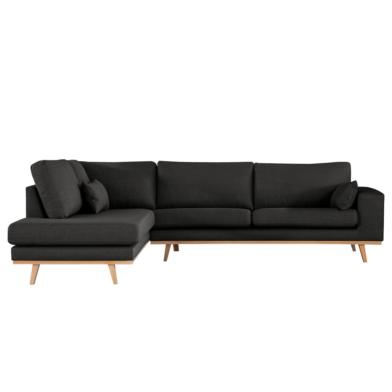 ECKSOFA mit Ottomane - Buchefarben/Schwarz, Textil (287/219cm) - home24