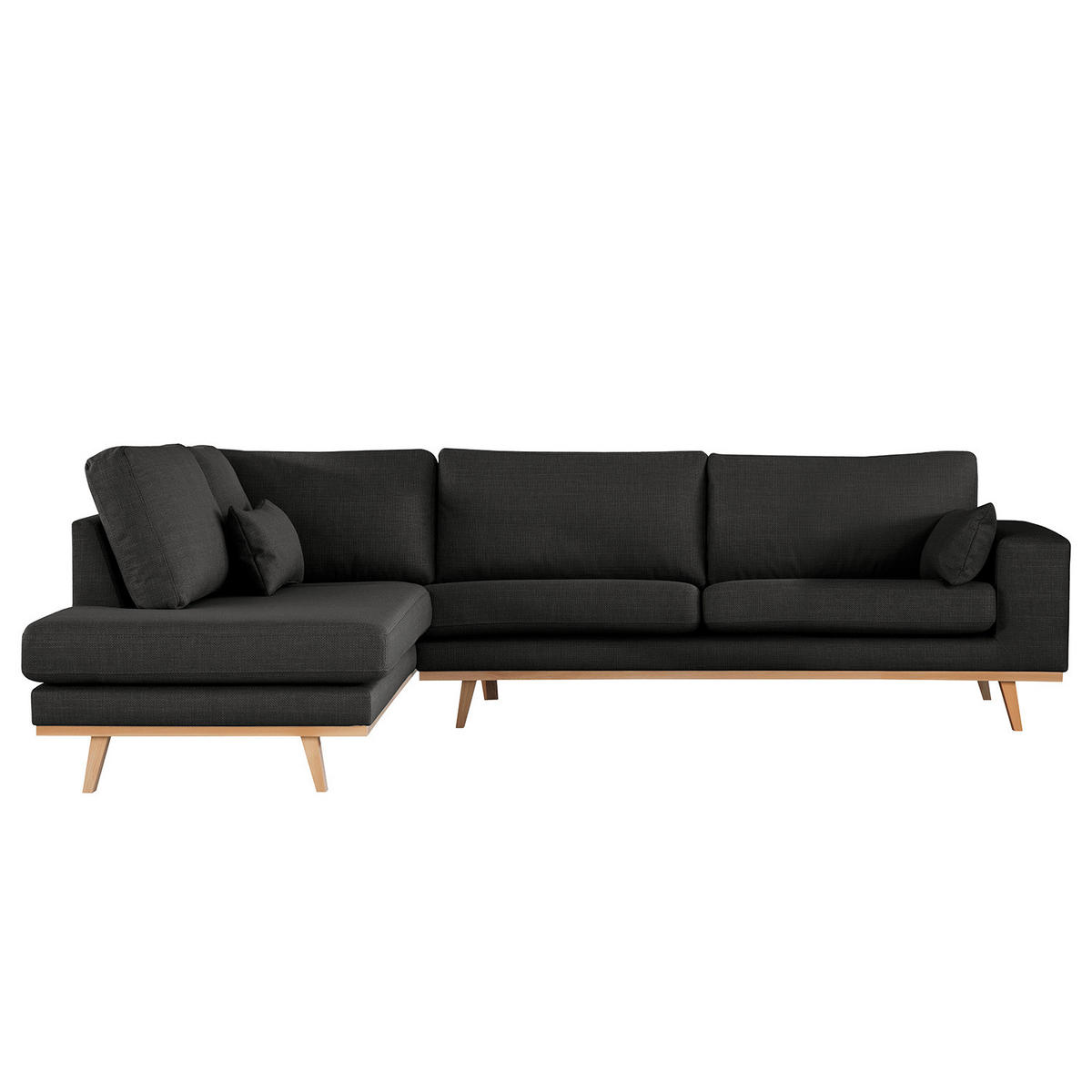 ECKSOFA mit Ottomane - Buchefarben/Schwarz, Textil (287/219cm) - home24