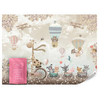 FOTOTAPETE Tiere auf Fahrrädern Luftballons Flugzeuge Pflanzen 450x315 - Blau/Beige, Papier (450/315cm) - Muralo