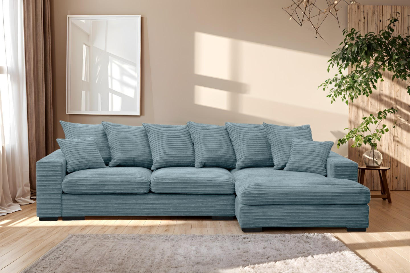 ECKSOFA Mit Schlaffunktion Und Bettkasten Couch L-form Gabon Stoff Zoom Hellblau Rechts - Hellblau, Holz (285/155cm) - Kaiser Möbel