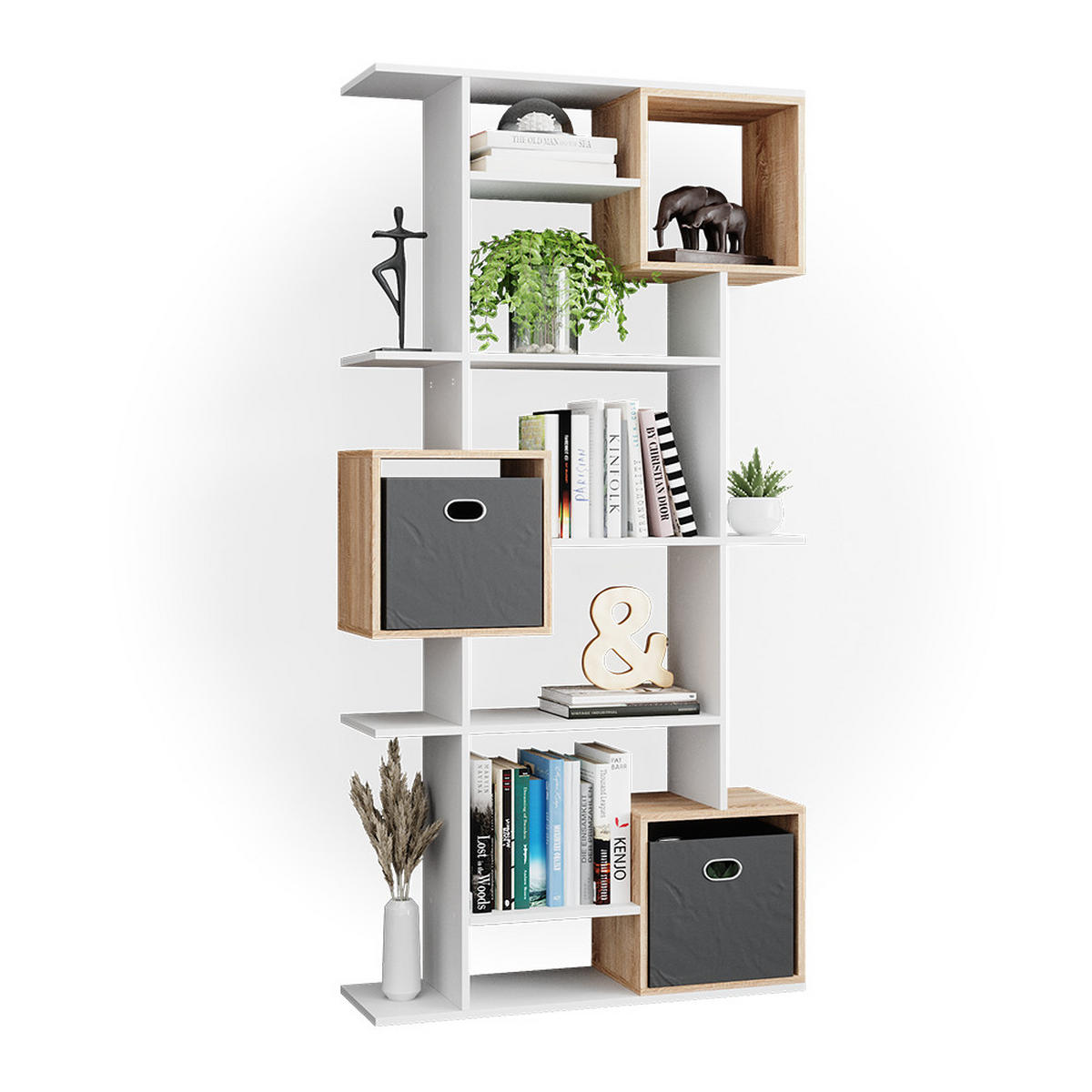 RAUMTEILER Cube Weiß/Sonoma 92 x 187.7 cm - Weiß/Sonoma Eiche, Holzwerkstoff (92/187.7/29cm) - Vicco