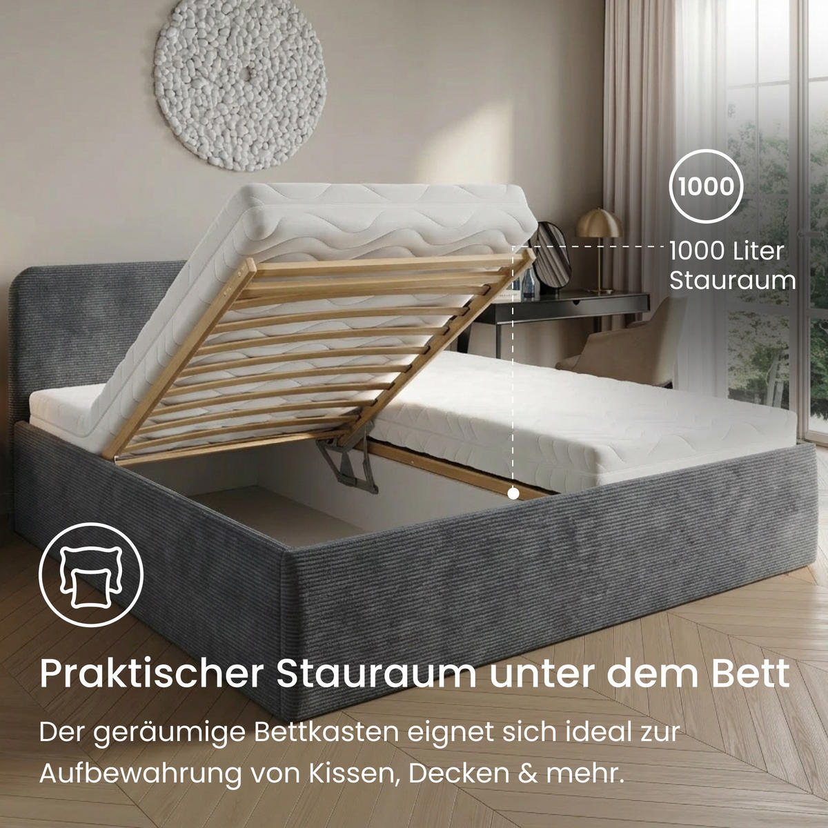 POSLTERBETT mit Kaltschaummatratze 200x200 cm in Anthrazit - Anthrazit, Holzwerkstoff/Textil (200/200cm) - Home Collective